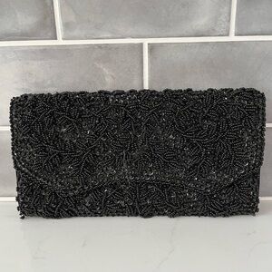 Vintage La Regale Ltd Nlack Beaded Sequined Satin Evening Clutch Bag Hong Kong